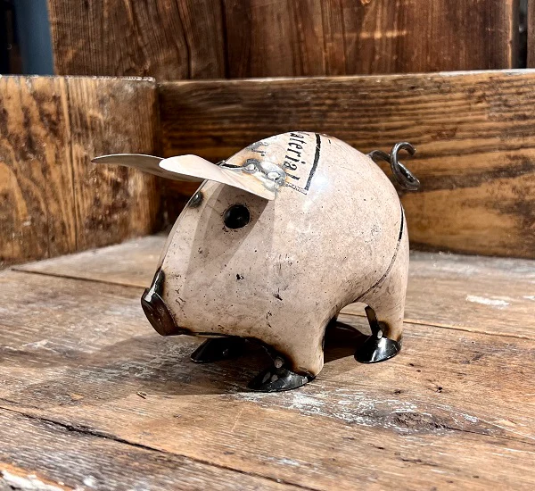 White Recycled Metal Pig 5" H