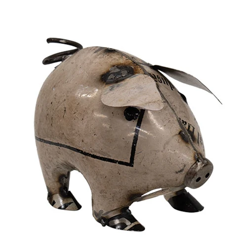 White Recycled Metal Pig 5" H - Image 2