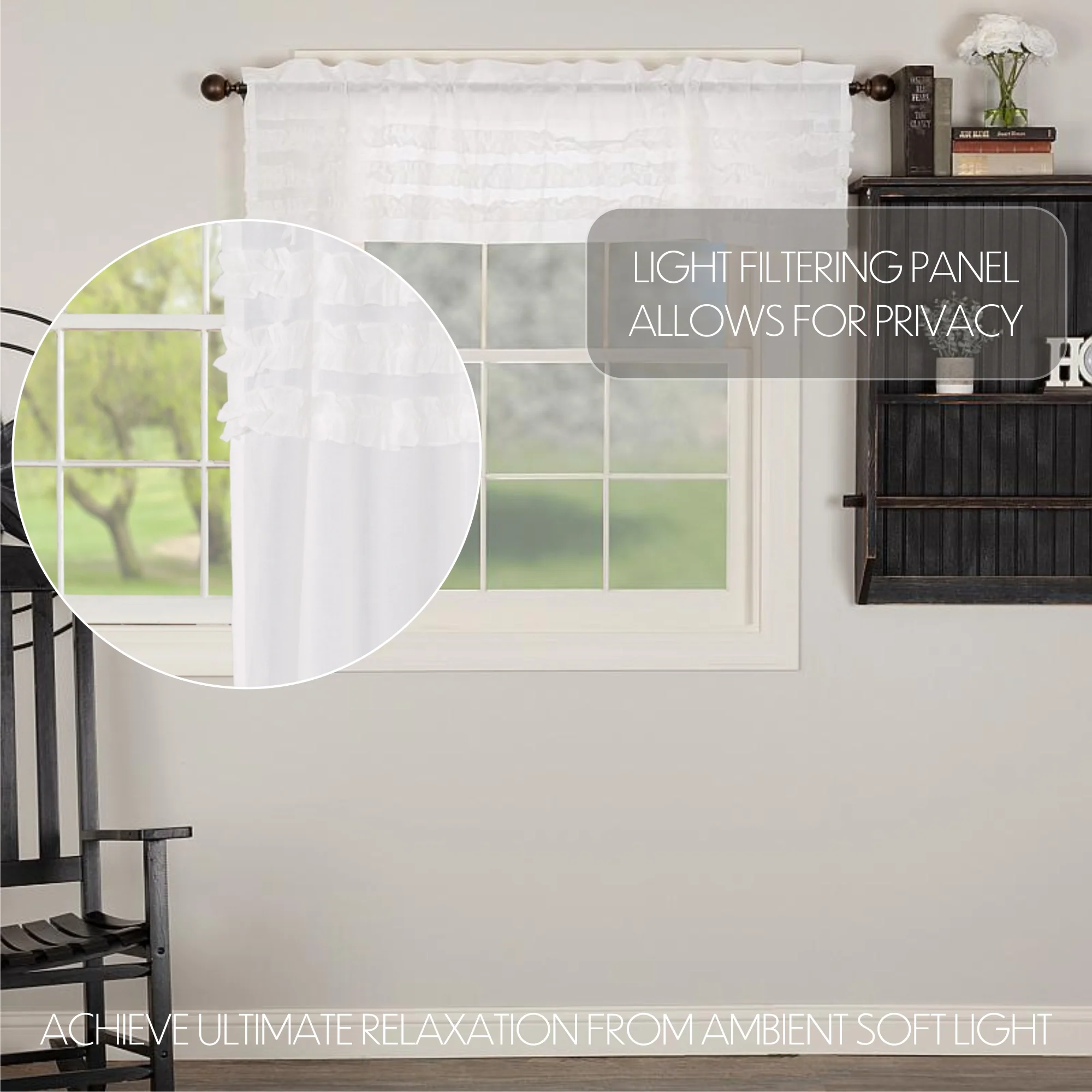 White Ruffled Sheer Petticoat Valance Curtain 16" x 60" - Image 4
