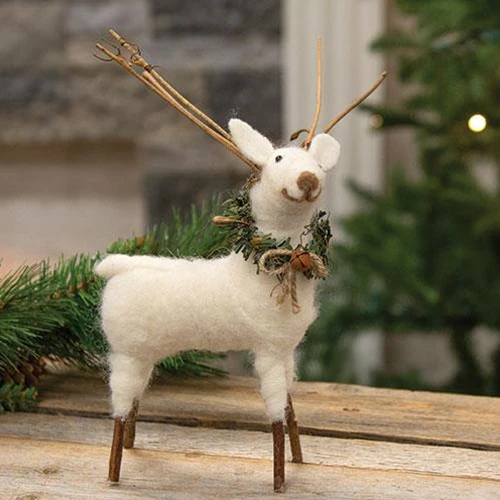 White Standing Reindeer Felt Ornament 9" H - Image 2