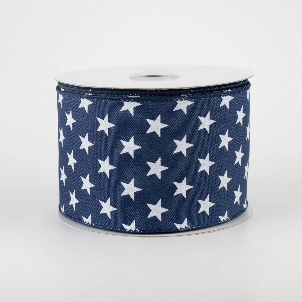White Star on Navy Blue Ribbon 2.5" x 10 yards