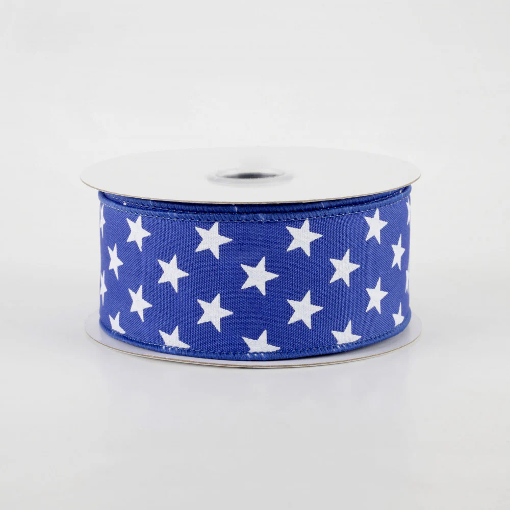 White Stars on Royal Blue Ribbon 1.5" x 10 yards