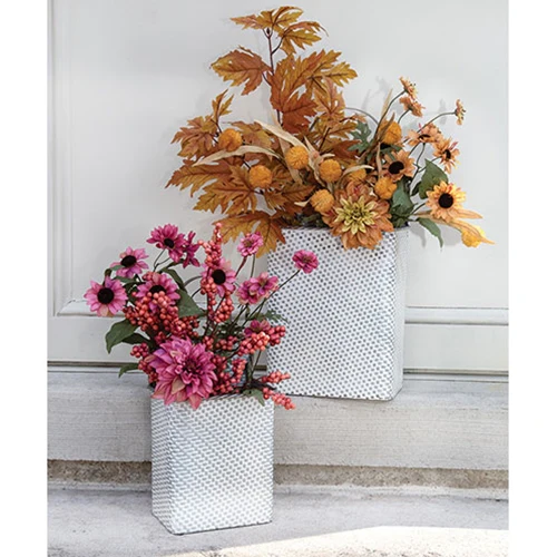 White Washed Basketweave Metal Rectangle Wall Baskets - Image 2