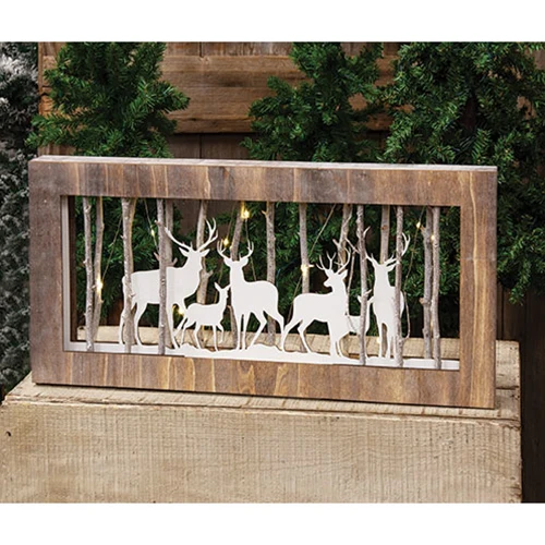 White Washed Deer Frame with LED Lights 22" Long