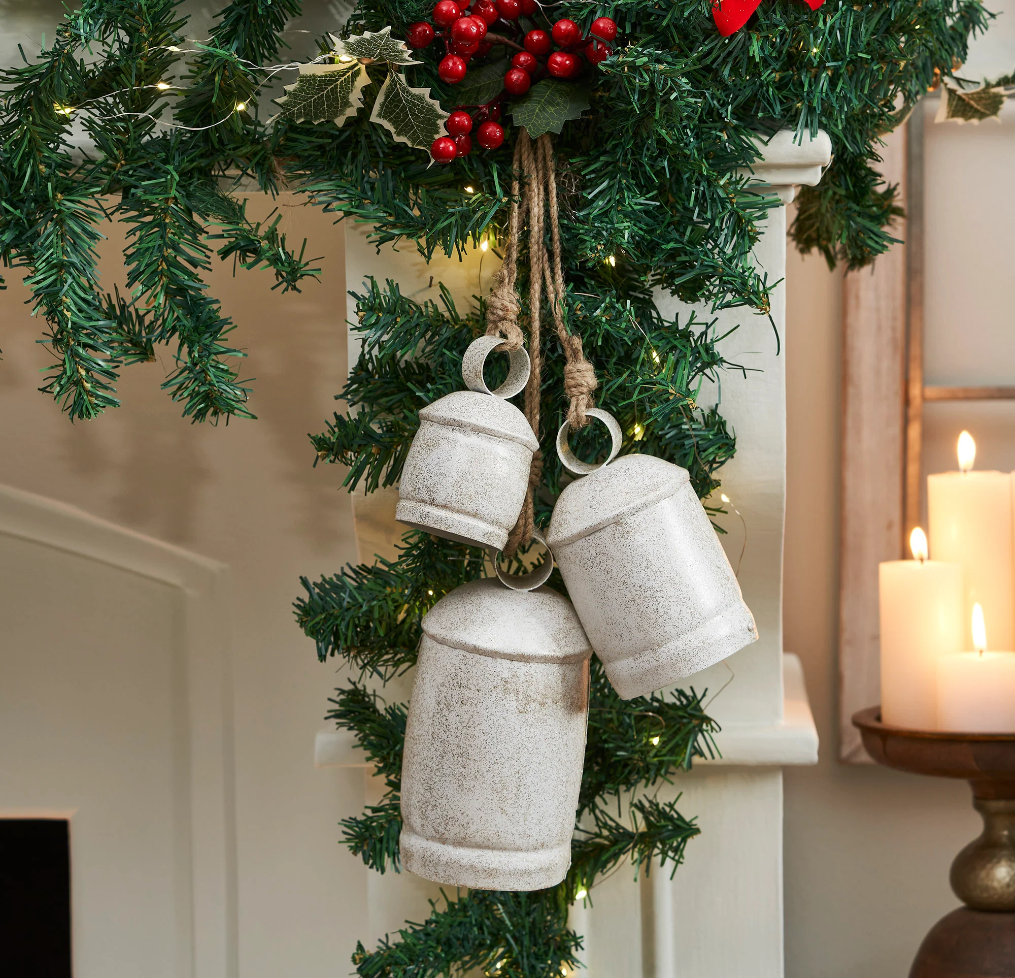 White Washed Gold Glitter Metal Bell Set of 3