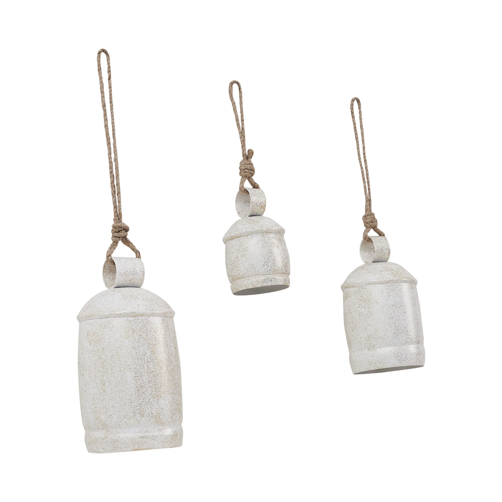 White Washed Gold Glitter Metal Bell Set of 3 - Image 3