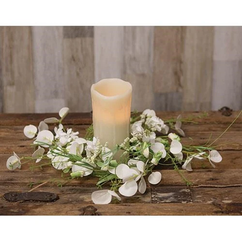 ๐ White Wild Flowers and Silver Dollar 14" Faux Floral Wreath - Image 3