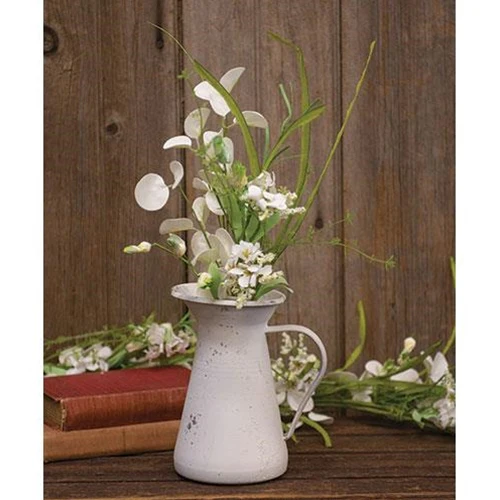 White Wild Flowers and Silver Dollar 18" Faux Floral Spray - Image 3