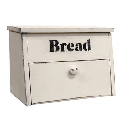 White Wooden Bread Box with Two Compartments