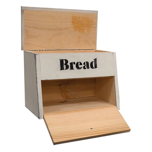 White Wooden Bread Box with Two Compartments - Image 2