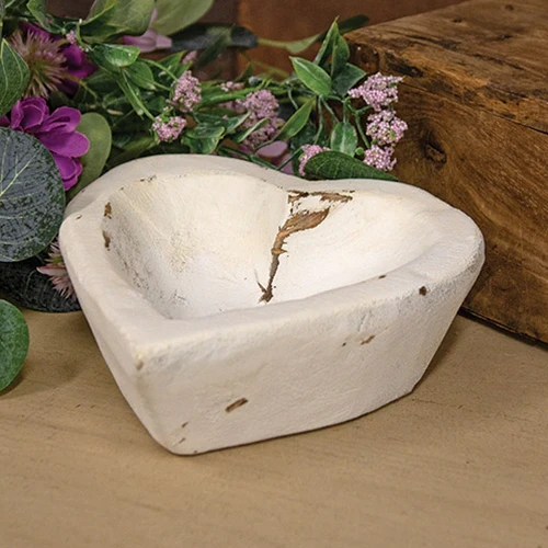Whitewashed Carved Wood Sweetheart Bowl