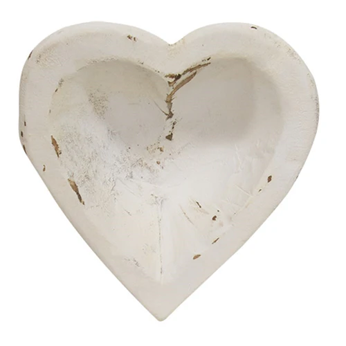 Whitewashed Carved Wood Sweetheart Bowl - Image 2