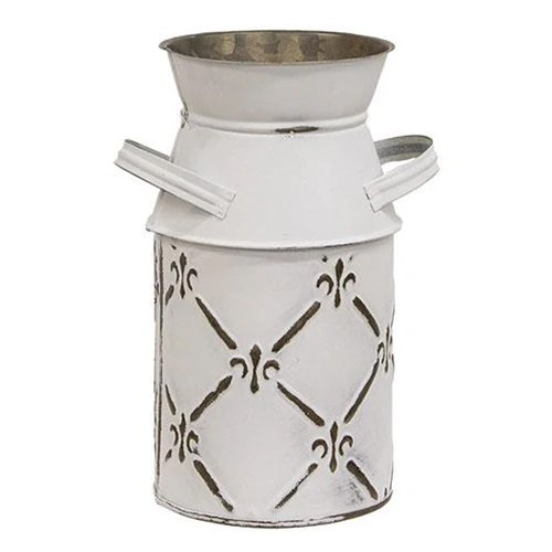 Whitewashed Fleur De Lis 9" Galvanized Milk Can - Image 2