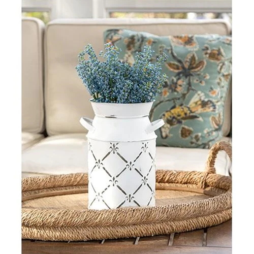 Whitewashed Fleur De Lis Galvanized Milk Can - Image 2