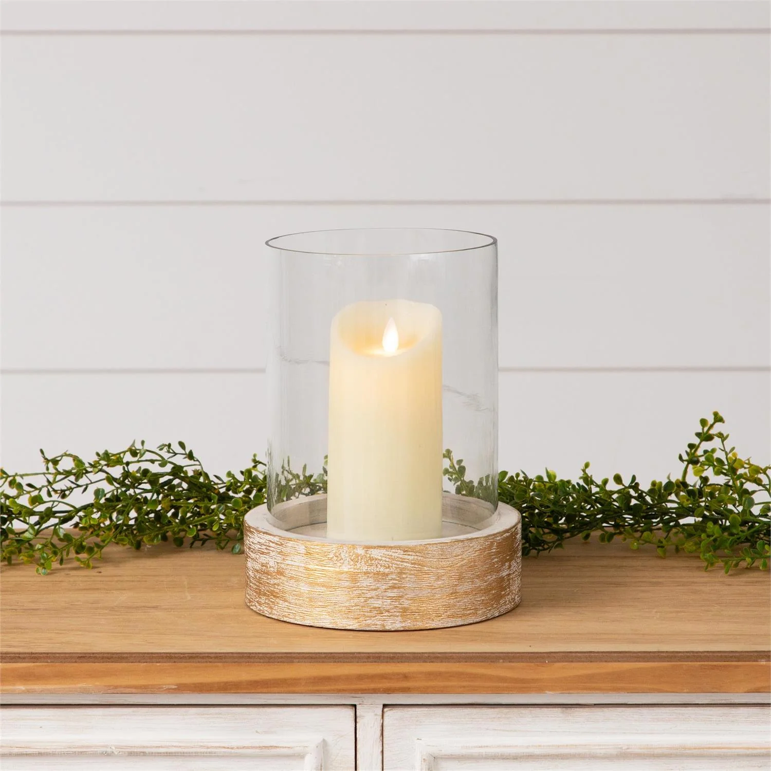 Whitewashed Wood Base with Glass Cylinder - Image 2