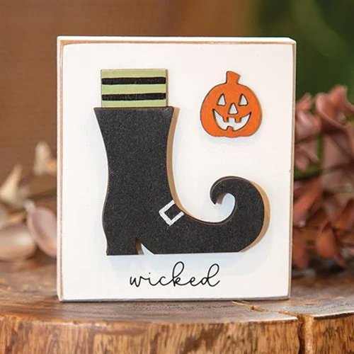 Wicked Witch Boot and Jack O Lantern 4" Mini Block Sign