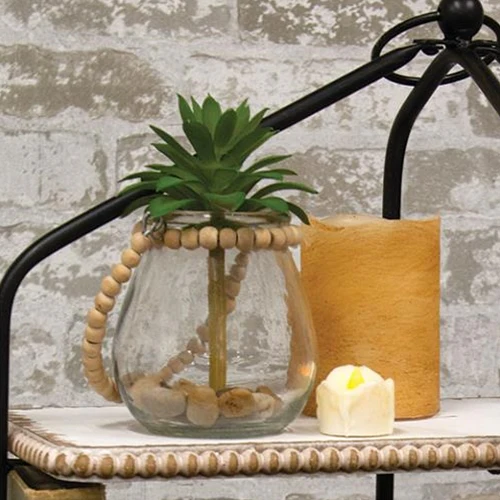 Wide Glass Jar With Natural Beaded Handle 4" H - Image 3