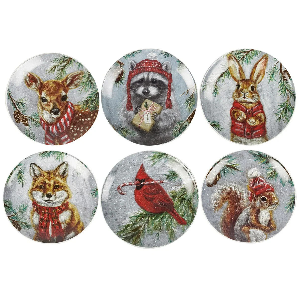 Winter Animal 6" Stoneware Plate Set of 6