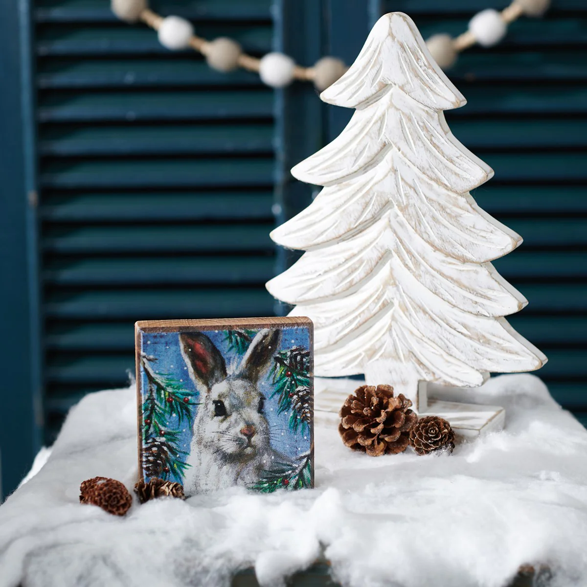 ๐ Winter Bunny 4" Wooden Block Sign - Image 2