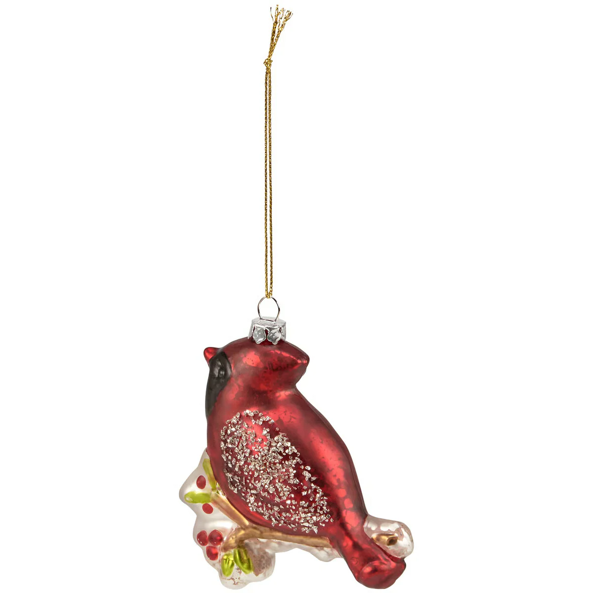 ๐ Winter Cardinal with Gold Glitter Glass Ornament - Image 2