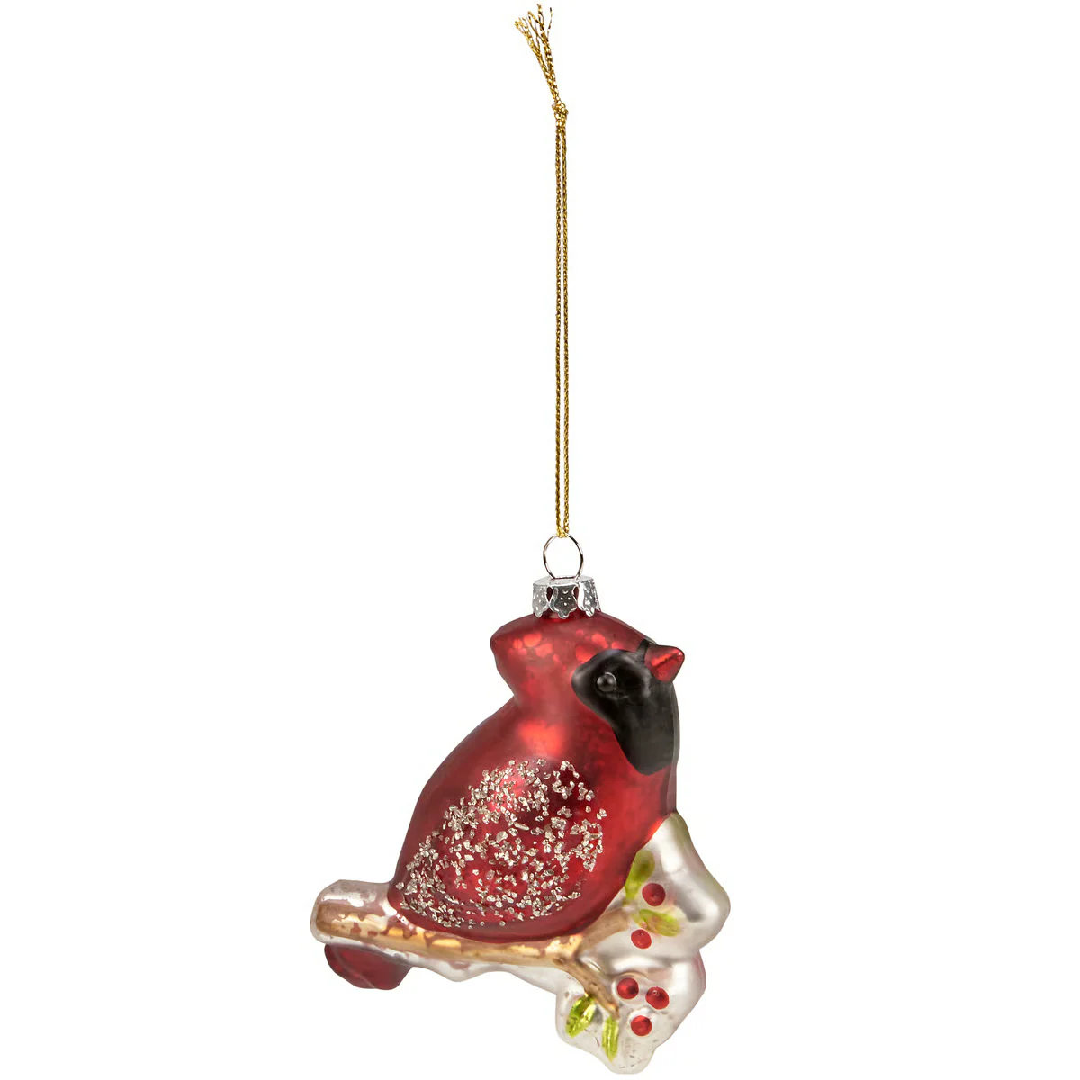 ๐ Winter Cardinal with Gold Glitter Glass Ornament - Image 3