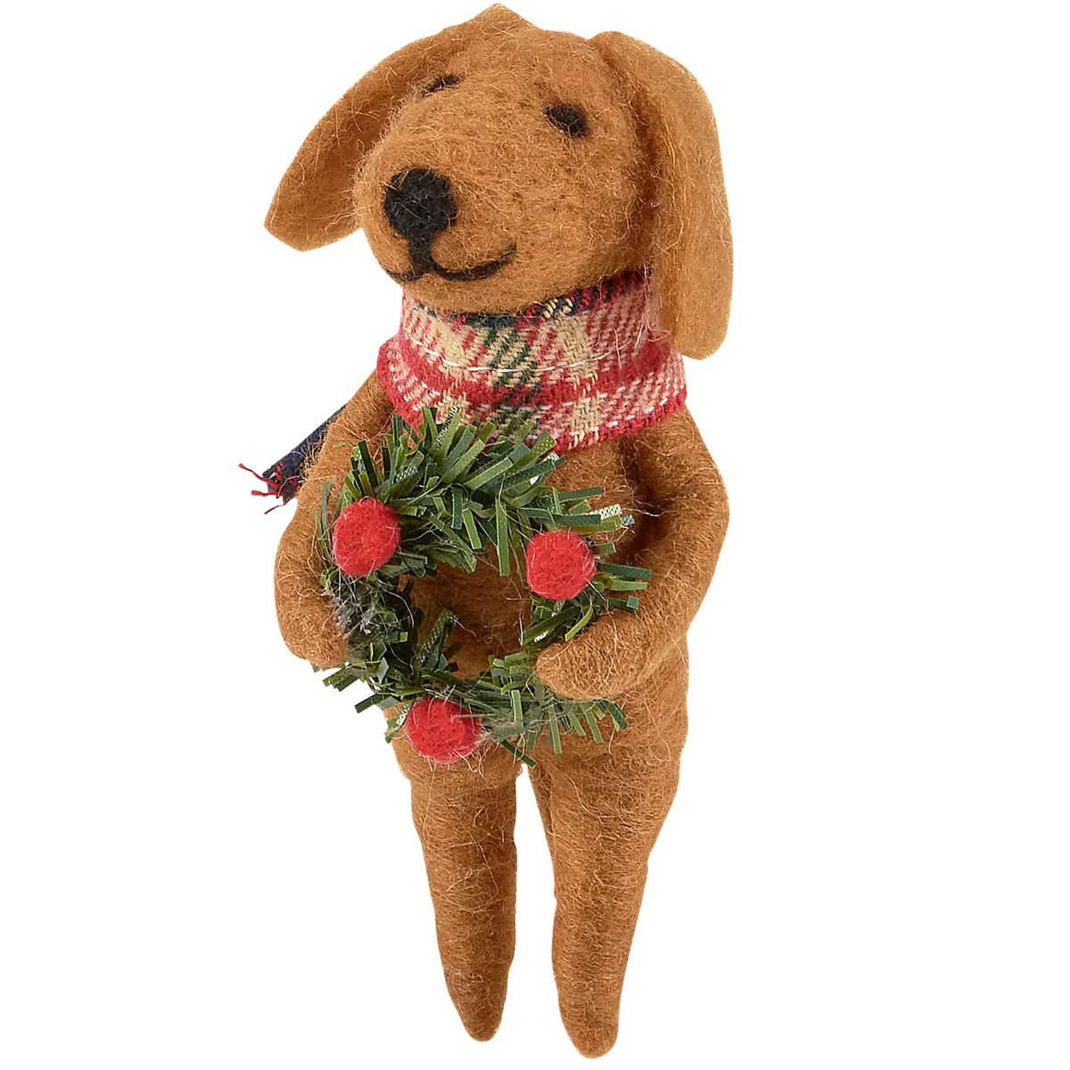 Winter Dog with Wreath Felt Critter Figure