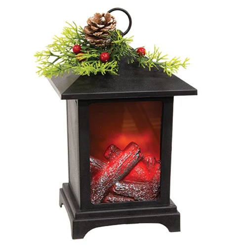 Winter Floral Fireplace Lantern Battery Operated