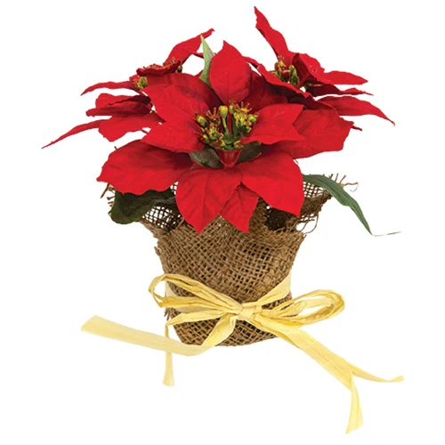 Winter Party Mini Faux Poinsettia in Burlap Pot 7"H - Image 3
