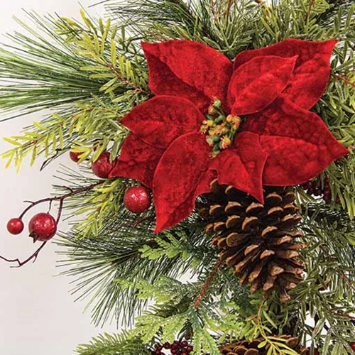 Winter Party Poinsettia & Pine 29" Faux Evergreen Teardrop - Image 3