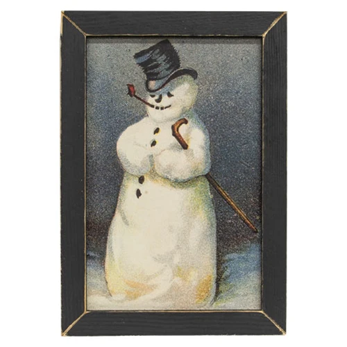 Winter Snowman with Cane & Pipe 19.5" Framed Print