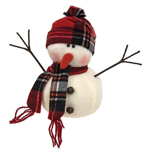 Winter Snowman with Tartan Hat and Scarf Fabric Figure - Image 2
