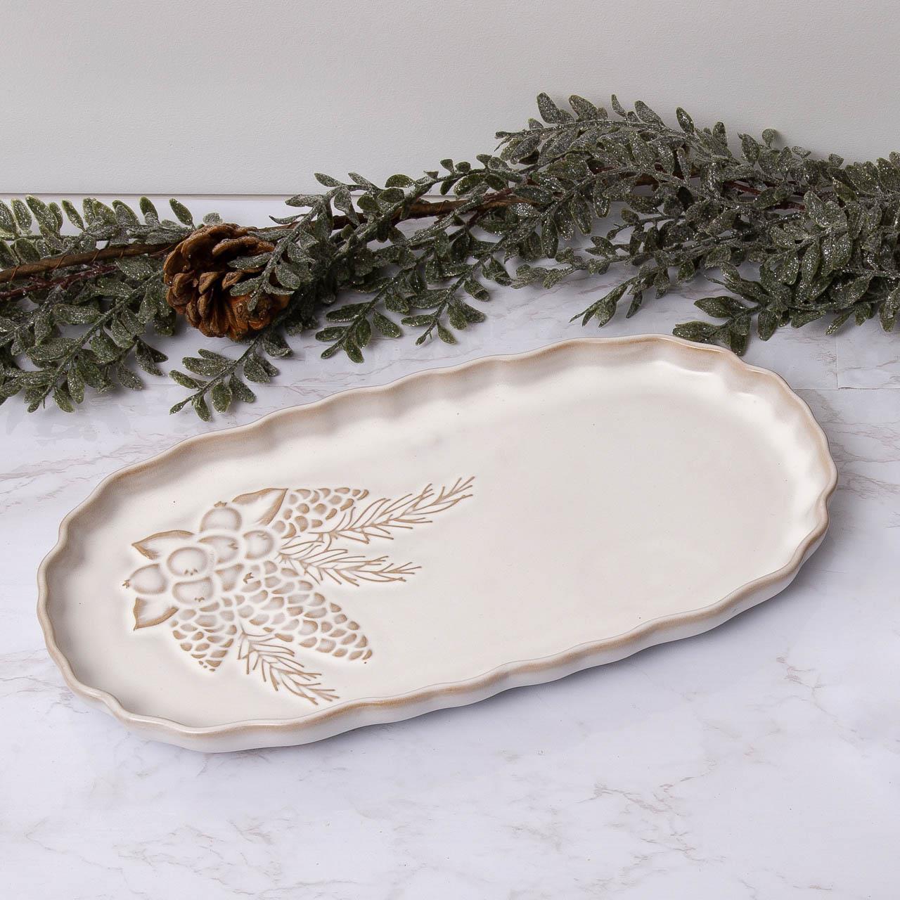 Winter Wonderland Pinecone Oval Serving Plate - Image 2