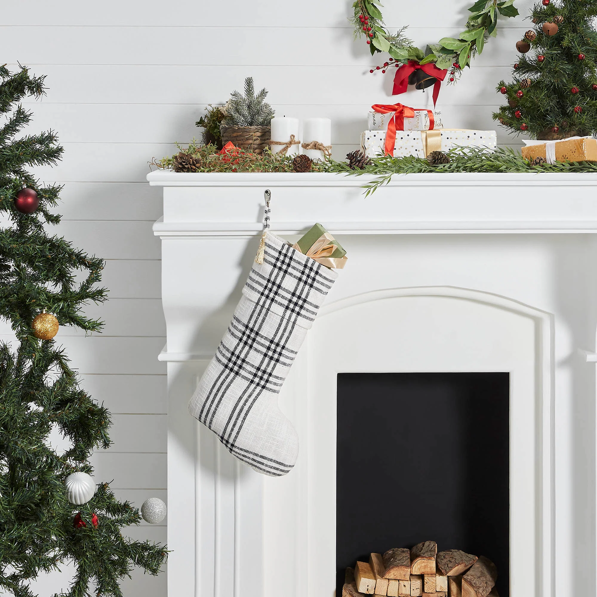 Wintergleam Black and White Plaid 20" Christmas Stocking - Image 2
