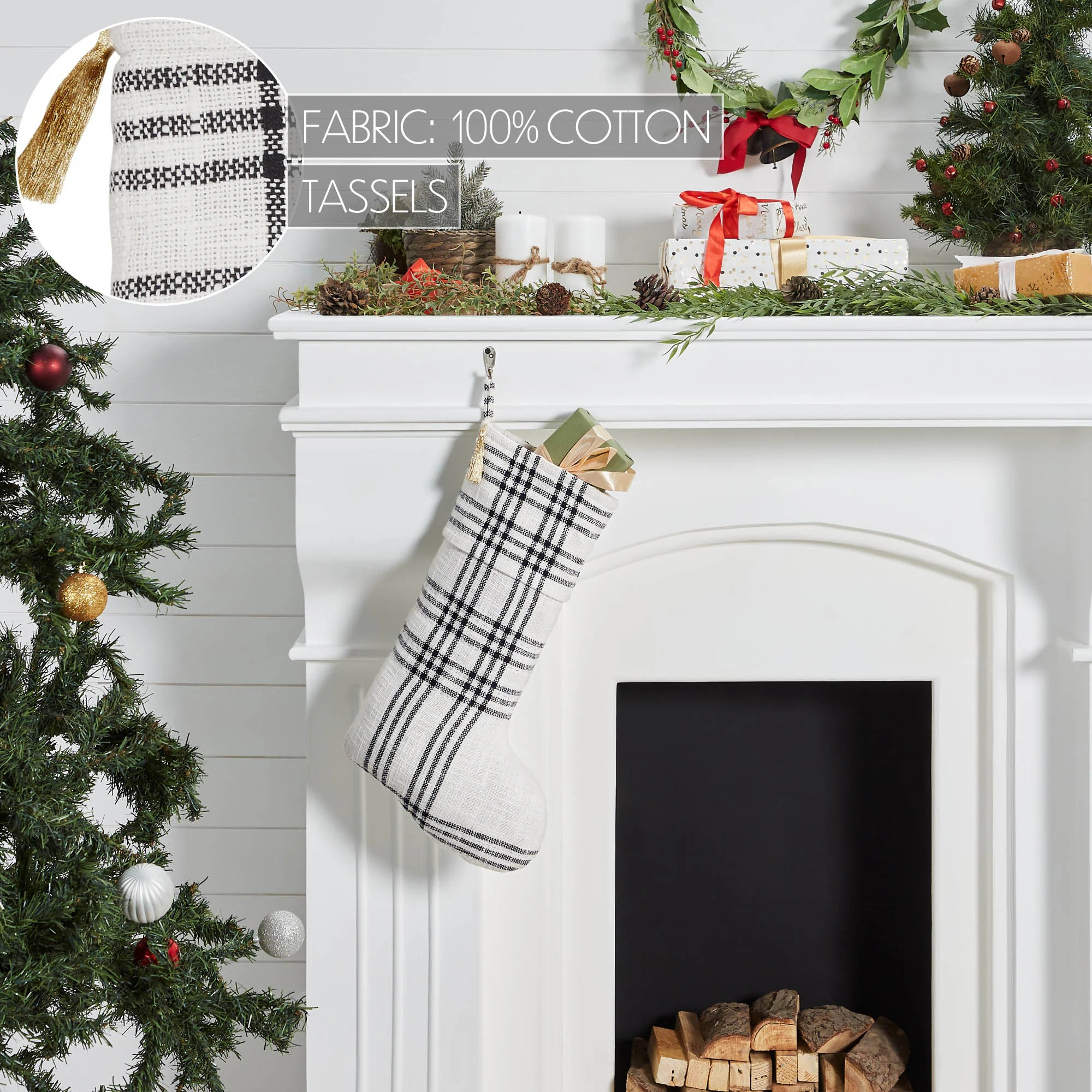 Wintergleam Black and White Plaid 20" Christmas Stocking - Image 3