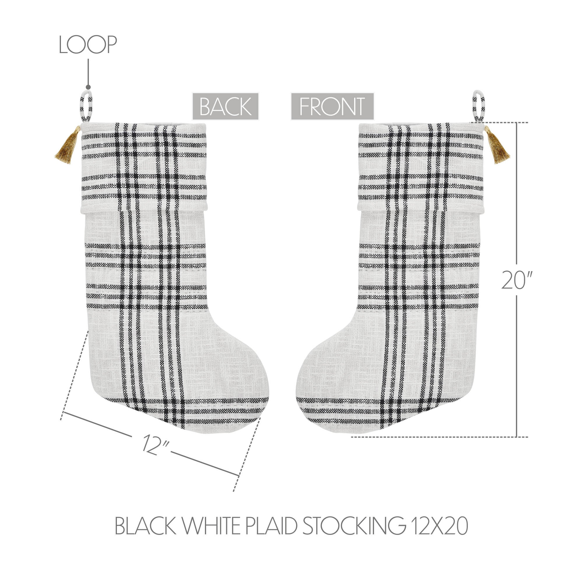 Wintergleam Black and White Plaid 20" Christmas Stocking - Image 4