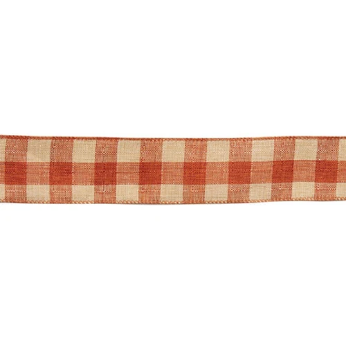Wired Orange & Cream Gingham Ribbon 2.5" x 10yds - Image 2