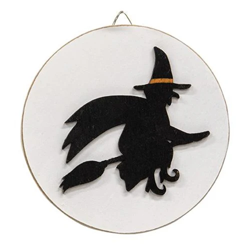 Witch Silhouette 4" Halloween Circle Easel Sign - Image 2