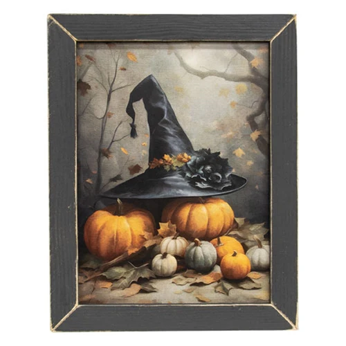 Witch's Hat & Pumpkins 16" Framed Print