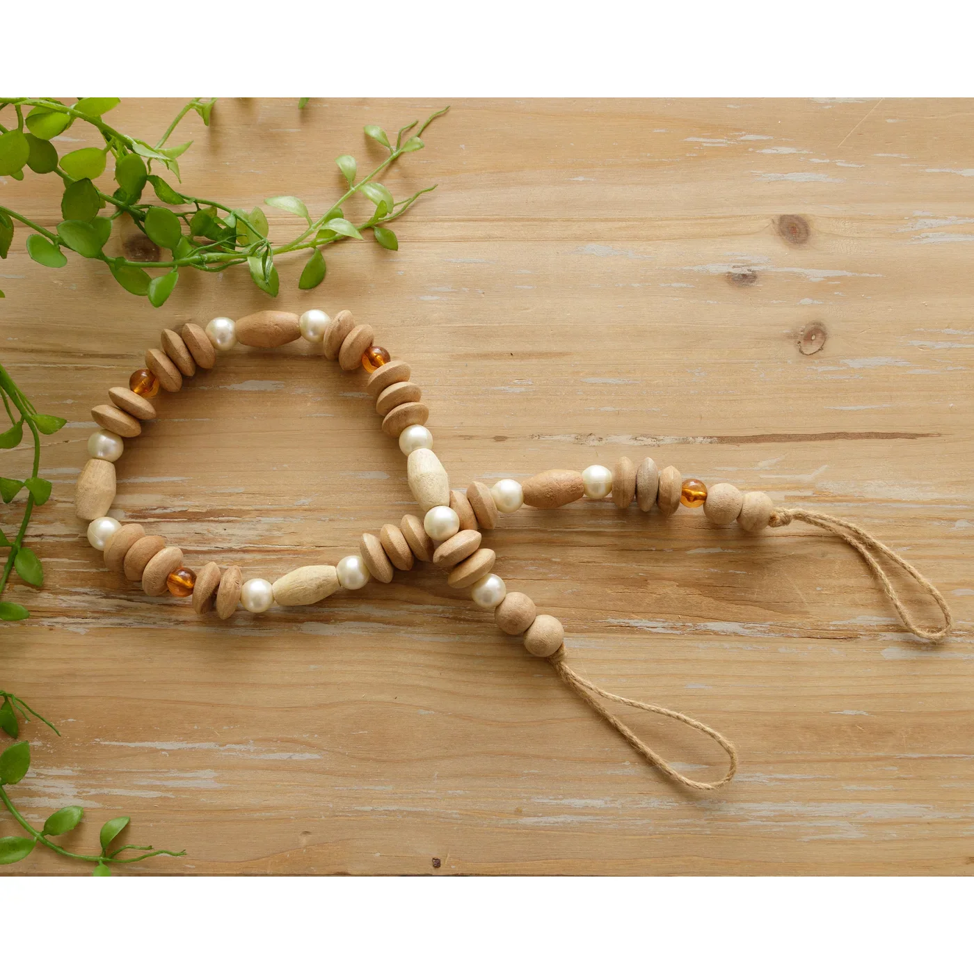 Wood And Pearls 36" Long Farmhouse Beads