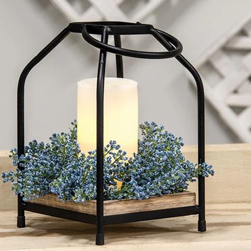 Wood & Black Metal Open Air Lantern - Image 2