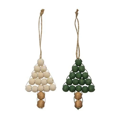 💙 Wooden Beaded Christmas Tree Ornaments Set of 2