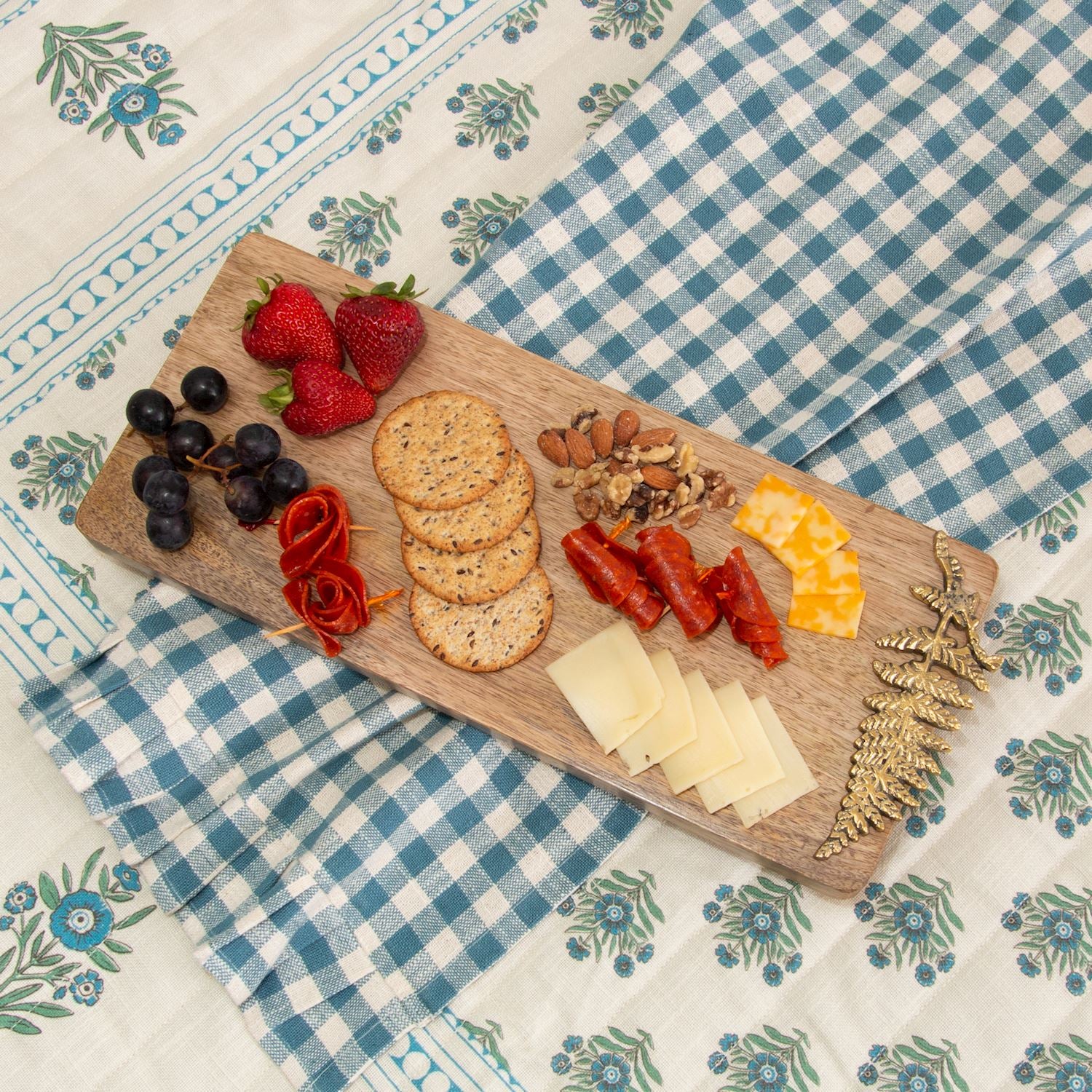 Wooden Charcuterie Board With Brass Fern Accent - Image 3