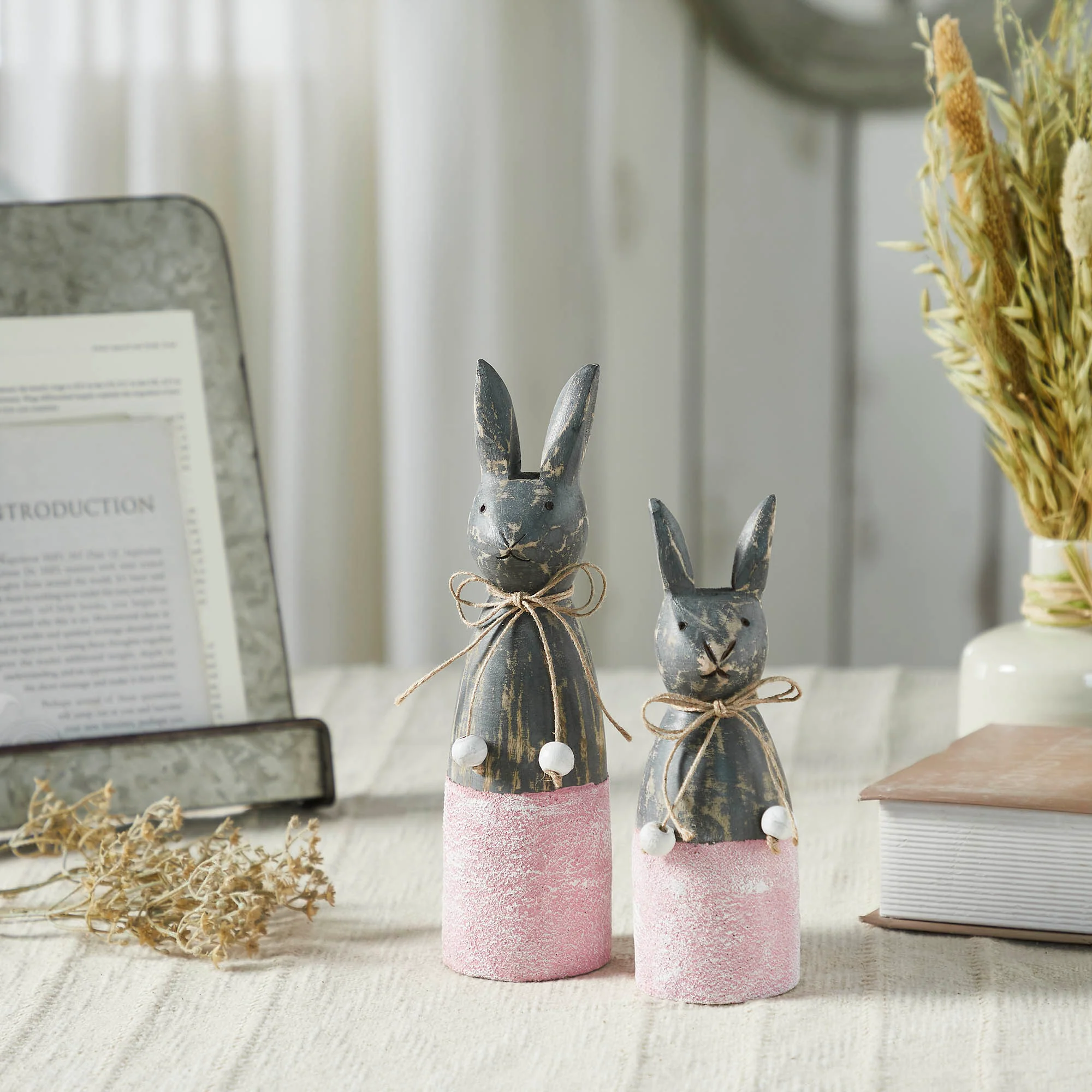 Wooden Cone Bunnies with Pink Base Set