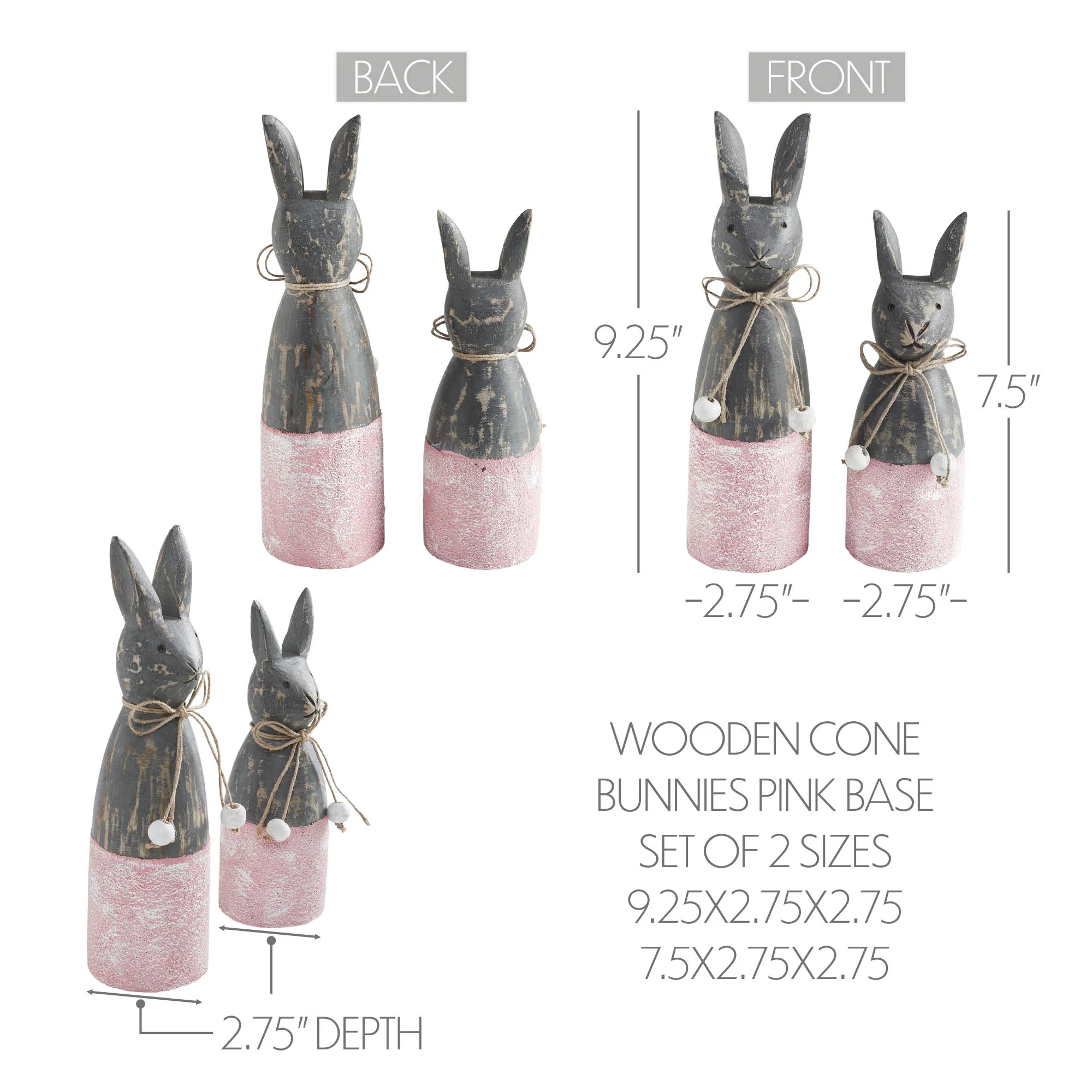 Wooden Cone Bunnies with Pink Base Set - Image 5