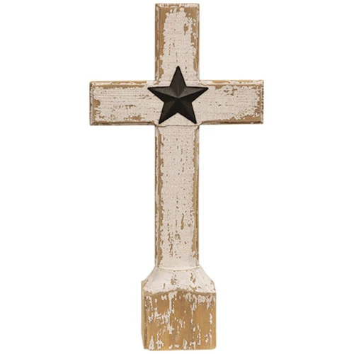 Wooden Cross with Barn Star 14" Standing Figure