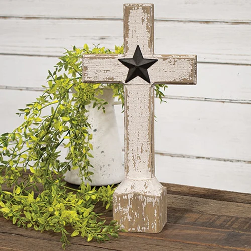 Wooden Cross with Barn Star 14" Standing Figure - Image 2