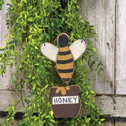 Wooden Honey Bee Pot Distressed Hanger - Image 2
