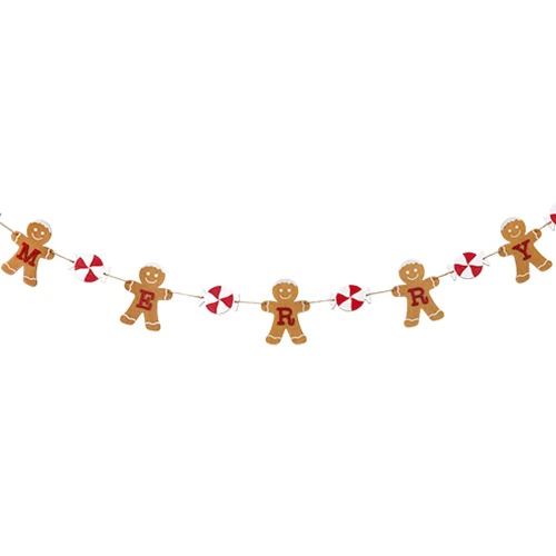 Wooden Merry Gingerbread & Peppermint 60" Garland
