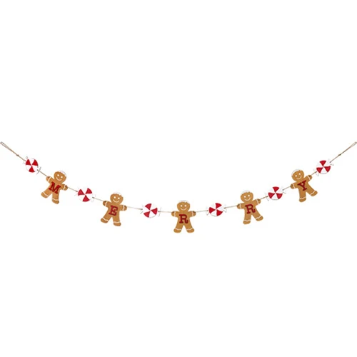 Wooden Merry Gingerbread & Peppermint 60" Garland - Image 2