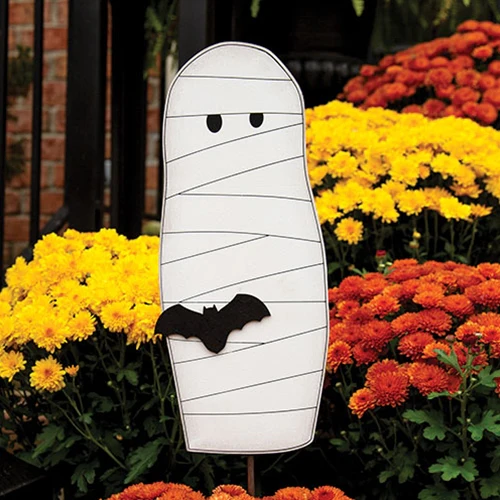 Wooden Mummy & Bat Planter Stake Topper 14" H - Image 2